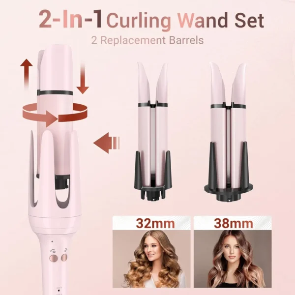 BESTOPE PRO Automatic Curling Iron Hair Curler, Replaceable Curling Wand with 2 Sizes Barrel (1", 1.25") & 3 Temps, Hair Waver - Image 4