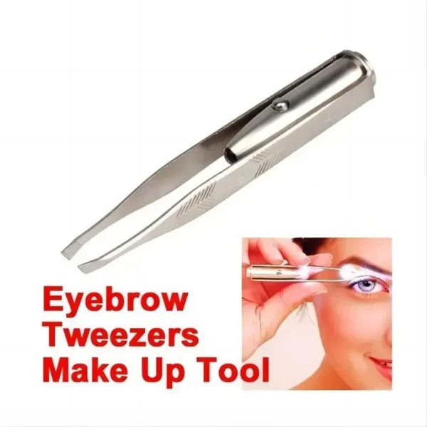 1pc Portable Stainless Steel Smart Design Eyebrow Hair Remove Tweezer with LED Light Makeup Tool Mini Eyebrow Tweezers - Image 2