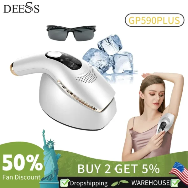 DEESS GP590 PLUS 3in1 Laser Epilator Hair Removal Permanent 0.9s Painless Cool Ipl Laser Hair Removal Machine Unlimited Flashes